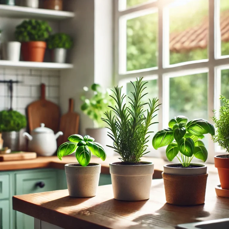 Ervas aromáticas em vasos pequenos