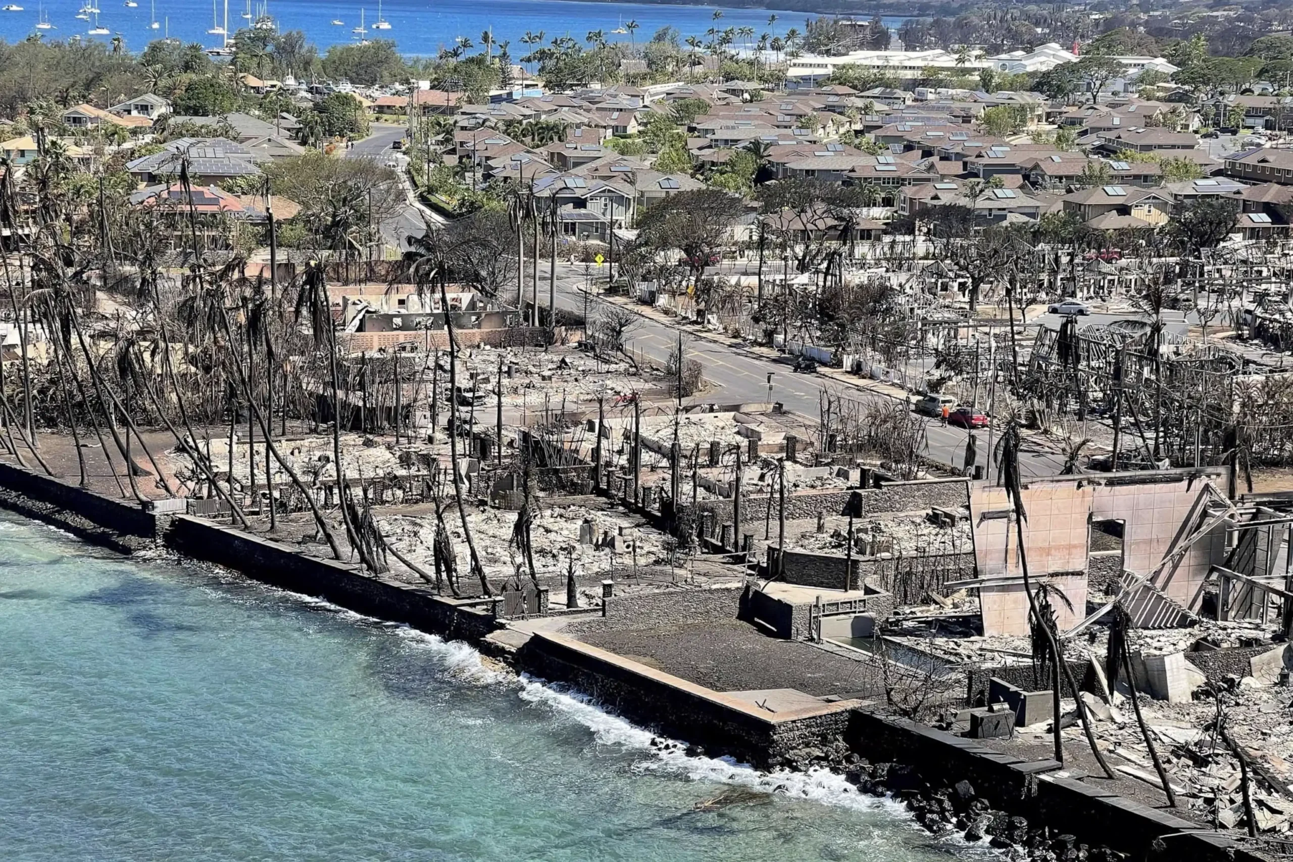 No bairro de Wahikuli Terrace, na cidade devastada pelo fogo de Lahaina, na ilha de Maui, no Havaí copiar