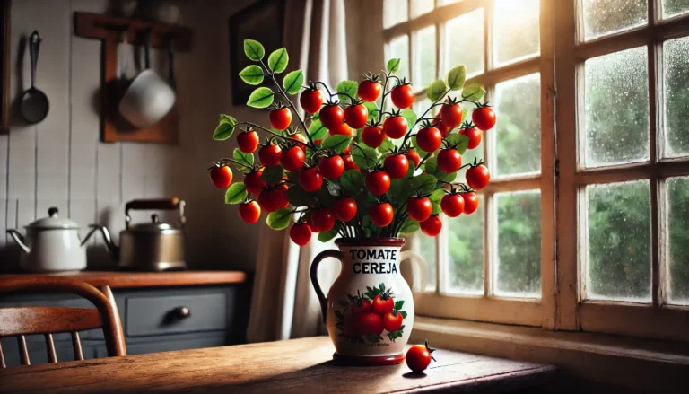 Tomates cereja em vasos pequenos