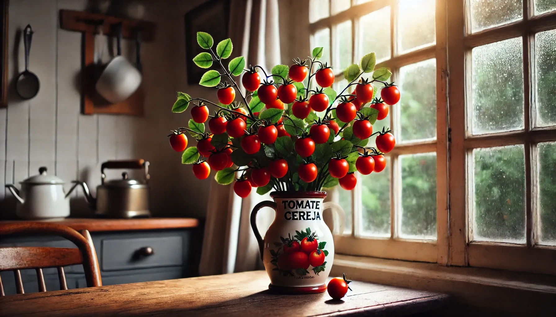 Tomates cereja em vasos pequenos