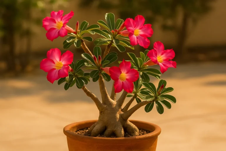 8 dicas para rosa-do-deserto com flores vibrantes, ela sobrevive bem ao sol forte