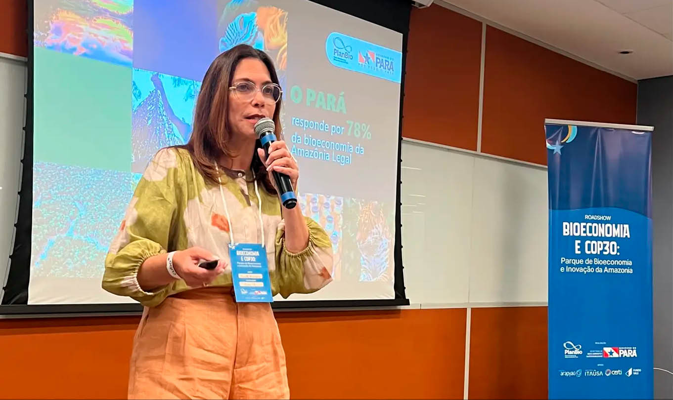 A secretária adjunta de Bioeconomia da Semas, Camille Bemerguy, apresentou o Parque de Bioeconomia e Inovação da Amazônia