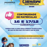Matrículas 2026 em Ananindeua: continuidade para alunos da rede municipal ocorre nos dias 16 e 17 de dezembro