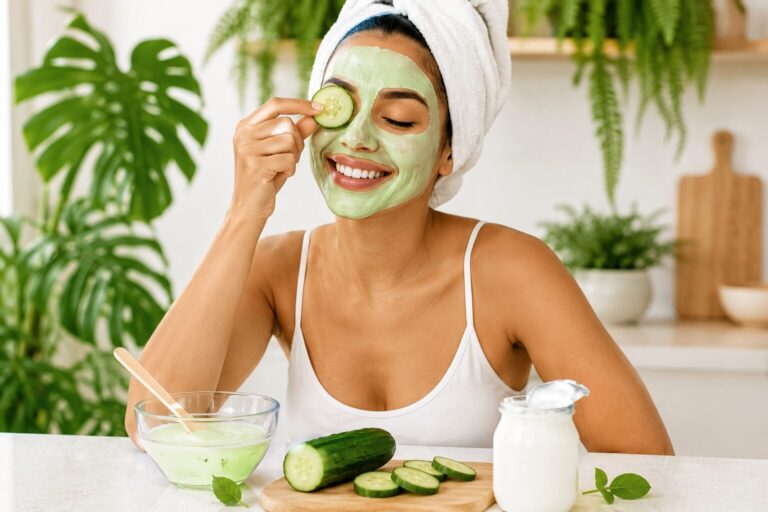 Mascara de pepino com iogurte: o frescor que acalma pele irritada