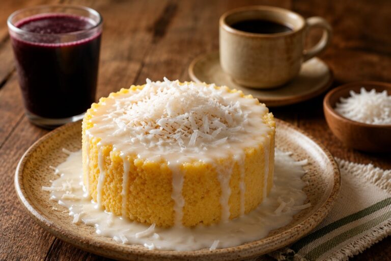 Cuscuz nordestino com leite de coco: cafe da manha do paraense