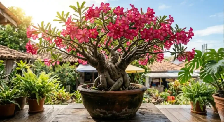 Rosa do deserto floresce muito mais com menos água no vaso
