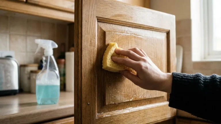 Armário de cozinha grudento fica limpo com mistura de vinagre