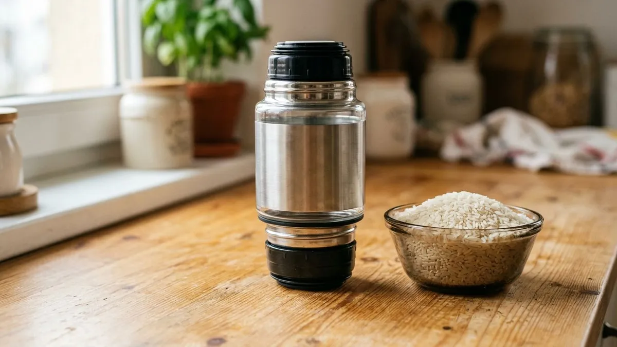 Garrafa térmica com gosto de café velho limpa fácil com arroz cru Garrafa térmica com gosto de café velho limpa fácil com arroz cru