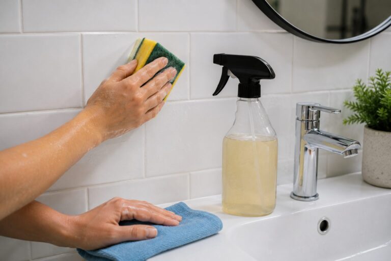 Azulejos do banheiro brilhando com uma limpeza simples