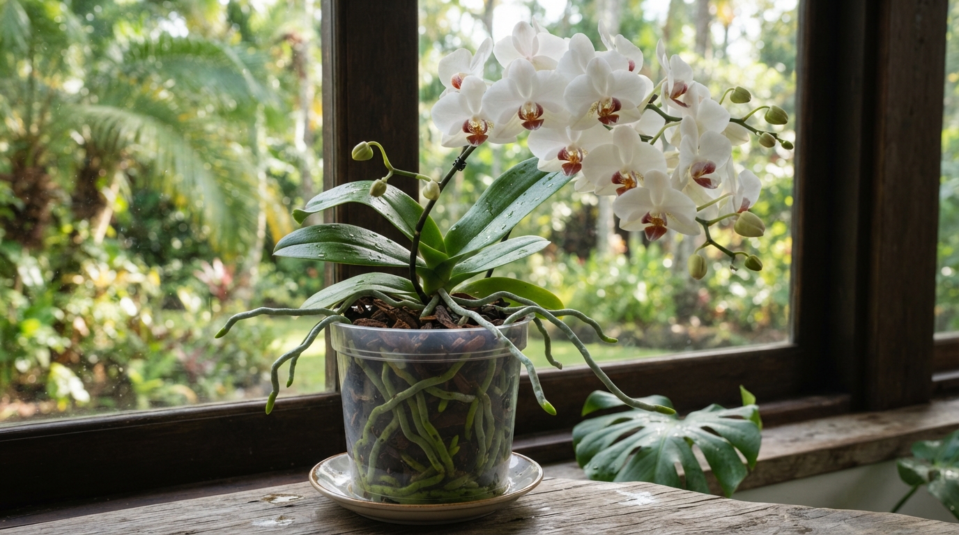 Orquídea com raízes para fora do vaso: é problema ou sinal de crescimento? Orquídea com raízes para fora do vaso: é problema ou sinal de crescimento?