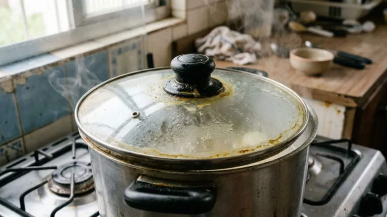 Tampa de panela com gordura grudada amolece com vapor de vinagre