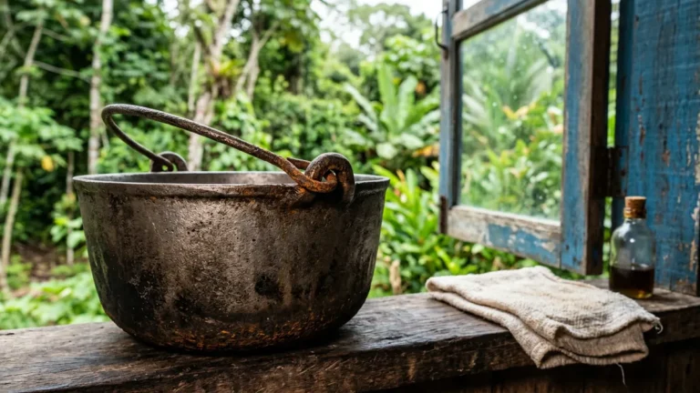 Panela de ferro enferruja em semanas perto da baía do Pará porque o sal acelera a oxidação e remove a proteção