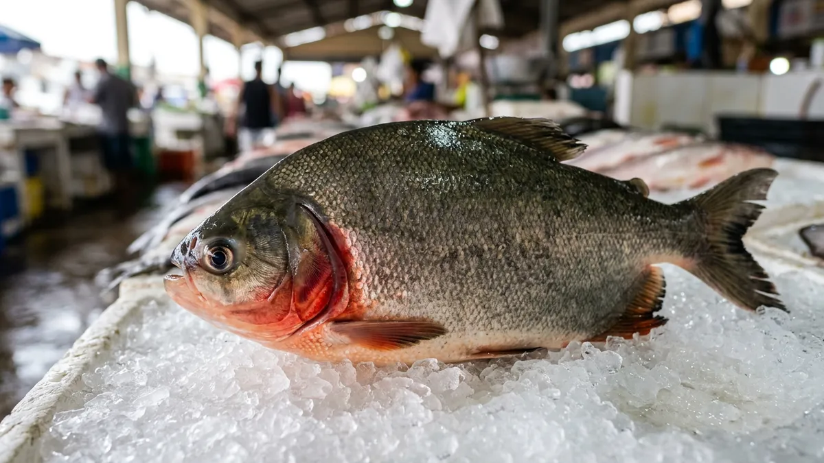 Peixe fresco na feira do Pará reúne três sinais, guelra vermelha, olho abaulado e carne que retorna ao toque Peixe fresco na feira do Pará reúne três sinais, guelra vermelha, olho abaulado e carne que retorna ao toque