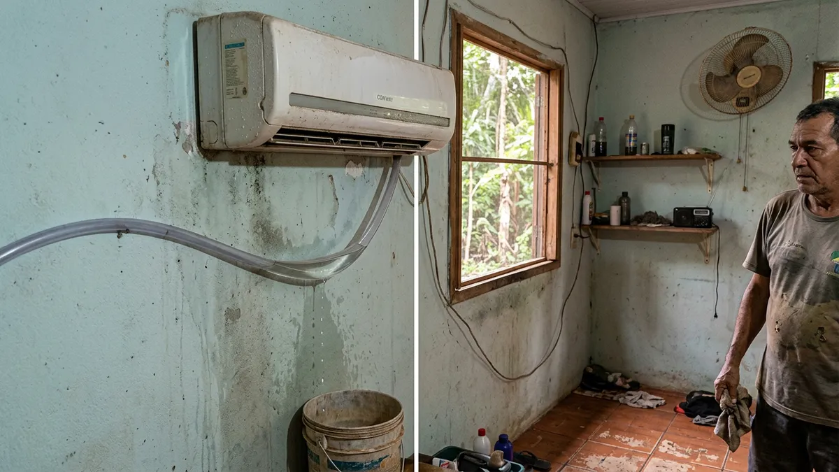 Ar-condicionado pinga dentro de casa quando 1 curva para cima interrompe o dreno e faz a água voltar pelo aparelho Ar-condicionado pinga dentro de casa quando 1 curva para cima interrompe o dreno e faz a água voltar pelo aparelho