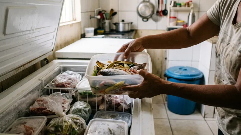 Restos de proteína atraem moscas em poucas horas no calor de Belém e o congelador segura o cheiro até a coleta
