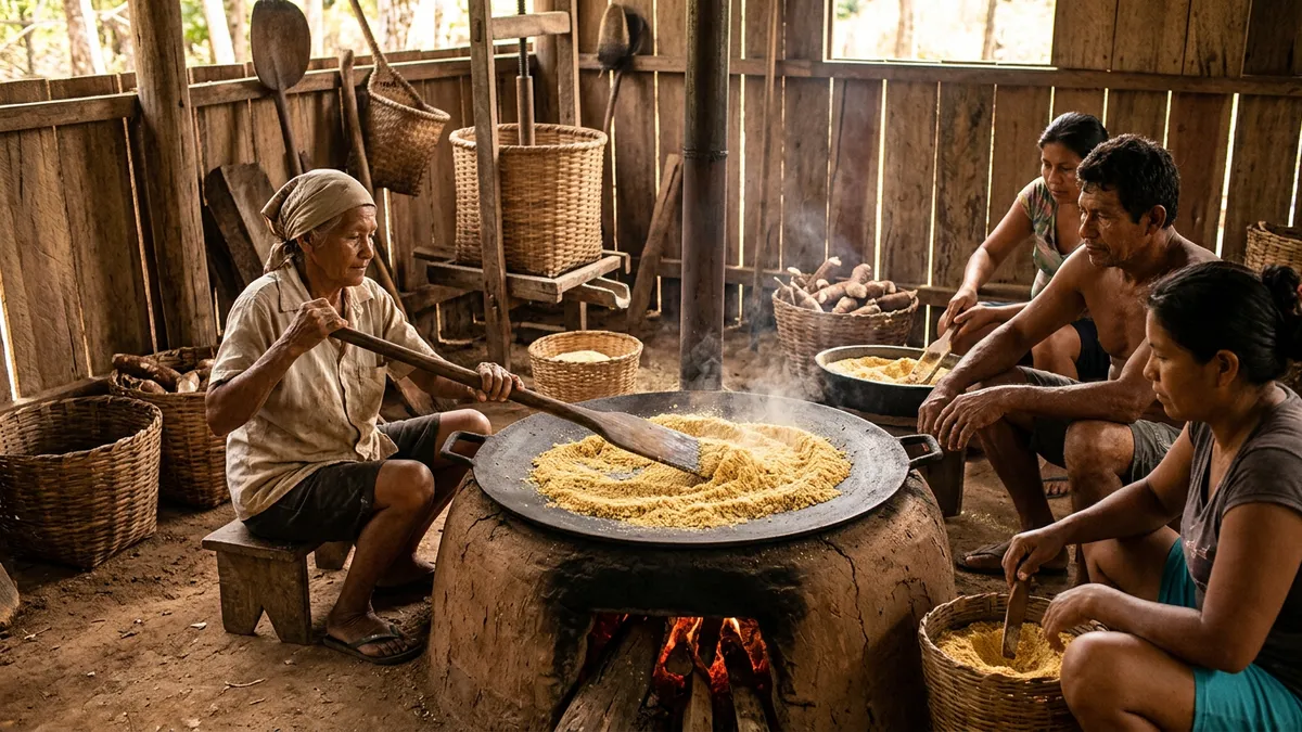 Casa de farinha no Pará torra a massa por cerca de 40 minutos e faz o tamanho do tacho organizar o mutirão Casa de farinha no Pará torra a massa por cerca de 40 minutos e faz o tamanho do tacho organizar o mutirão