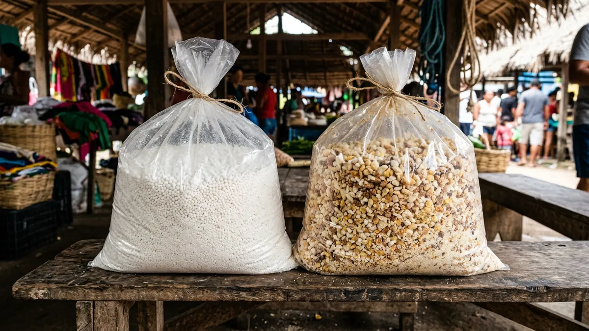 Farinha de tapioca e farinha d’água vêm da mesma mandioca, mas dois processos mudam o grão, o cheiro e o prato Farinha de tapioca e farinha d’água vêm da mesma mandioca, mas dois processos mudam o grão, o cheiro e o prato