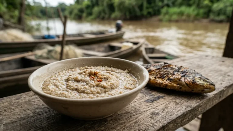 Chibé leva só farinha d’água e água gelada, mas esperar o grão inchar muda a textura da refeição no rio