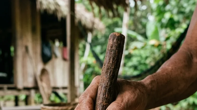 Bastão de guaraná seco é ralado na língua de pirarucu e vira pó fino para usos rituais e cotidianos dos Sateré-Mawé