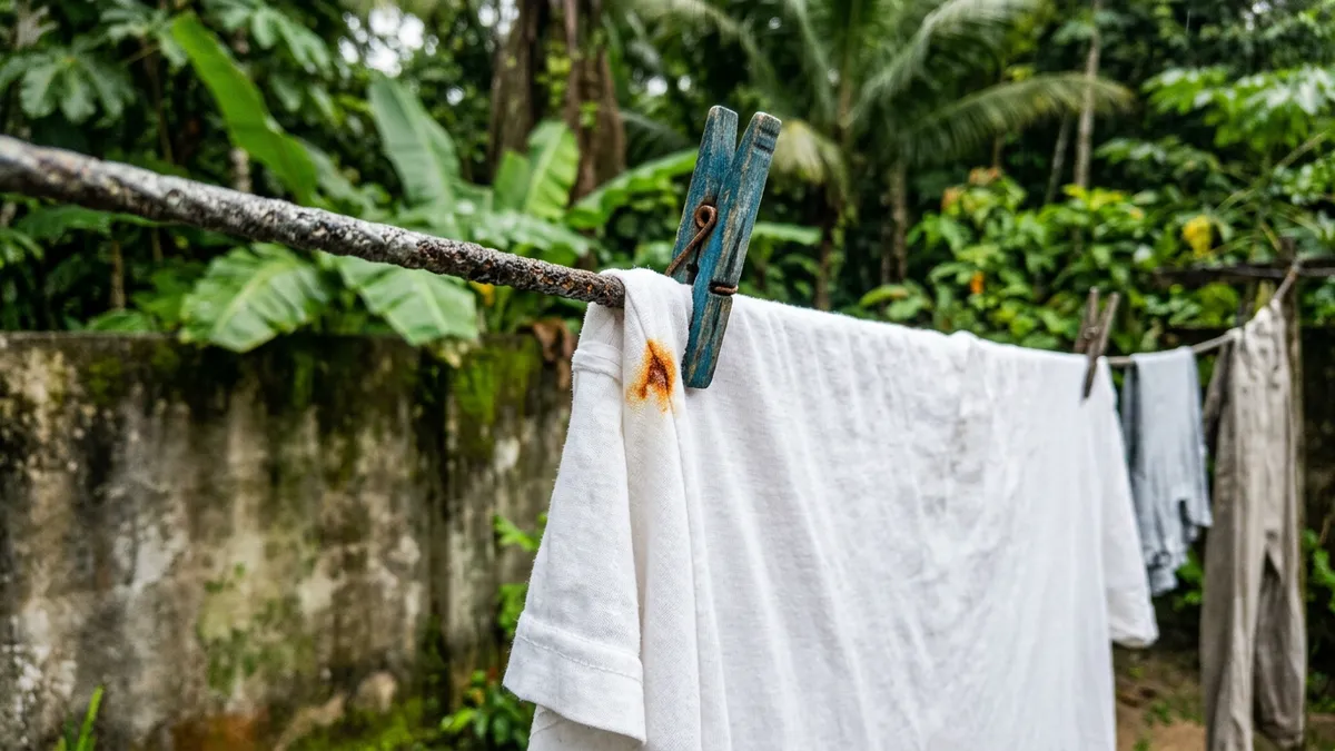 Arame galvanizado desgastado mancha roupa branca em poucas horas no clima úmido do Pará e o nylon evita o problema Arame galvanizado desgastado mancha roupa branca em poucas horas no clima úmido do Pará e o nylon evita o problema
