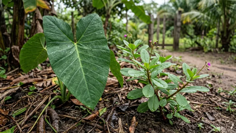 Taioba e cariru no quintal como identificar e colher folhas novas
