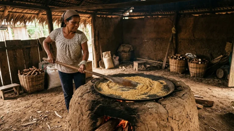 Forno de barro da casa de farinha como funciona na torração da mandioca