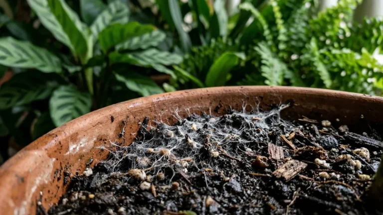 Fungo branco na terra do vaso é micélio e nem sempre exige troca