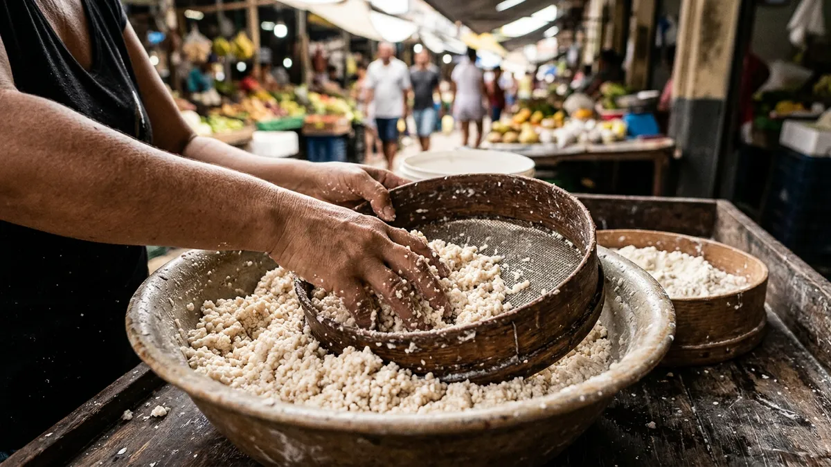 Como hidratar goma seca para tapioca com água e peneiragem Como hidratar goma seca para tapioca com água e peneiragem