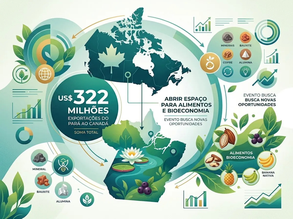 Exportações do Pará ao Canadá somam US$ 322 milhões e evento busca abrir espaço para alimentos e bioeconomia Exportações do Pará ao Canadá somam US$ 322 milhões e evento busca abrir espaço para alimentos e bioeconomia