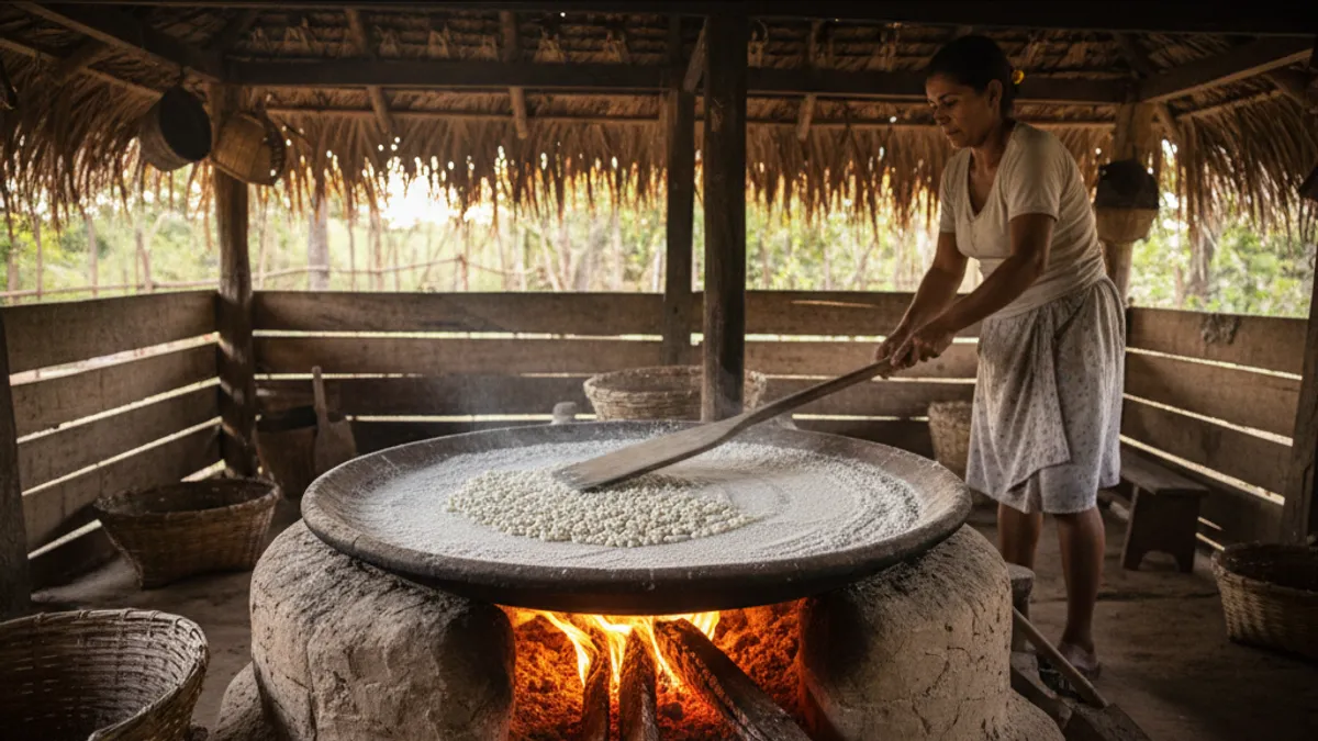Como se faz farinha de tapioca no forno da casa de farinha Como se faz farinha de tapioca no forno da casa de farinha