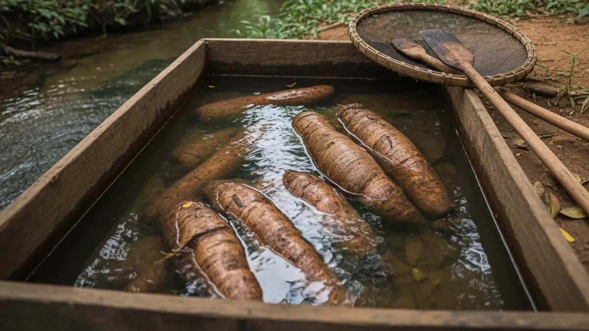 Mandioca de molho no rio para farinha d’água e o que muda na raiz Mandioca de molho no rio para farinha d’água e o que muda na raiz