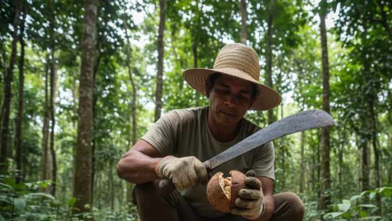 Como quebrar ouriço de castanha no castanhal com terçado