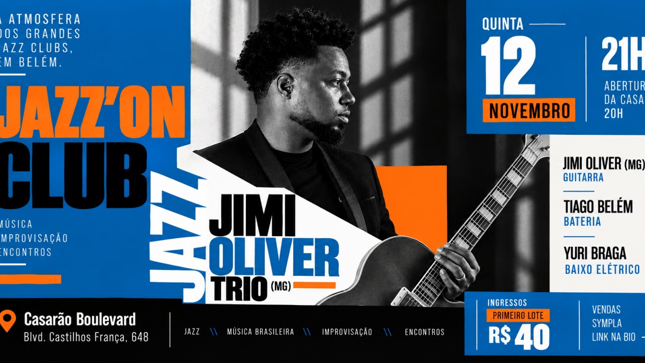 Jazz em Belém: guitarrista Jimi Oliver toca no Jazz’On Club, no Casarão Boulevard, em 12 de novembro Jazz em Belém: guitarrista Jimi Oliver toca no Jazz’On Club, no Casarão Boulevard, em 12 de novembro