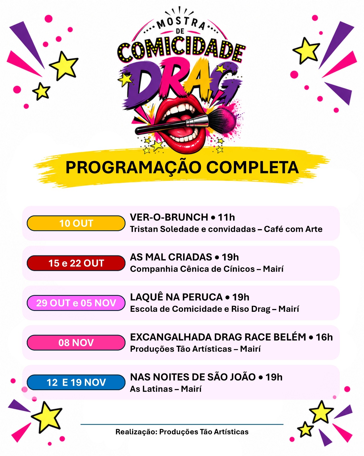 Belém reúne 5 experiências de comicidade drag entre teatro, quadrilha junina, brunch e disputa por título