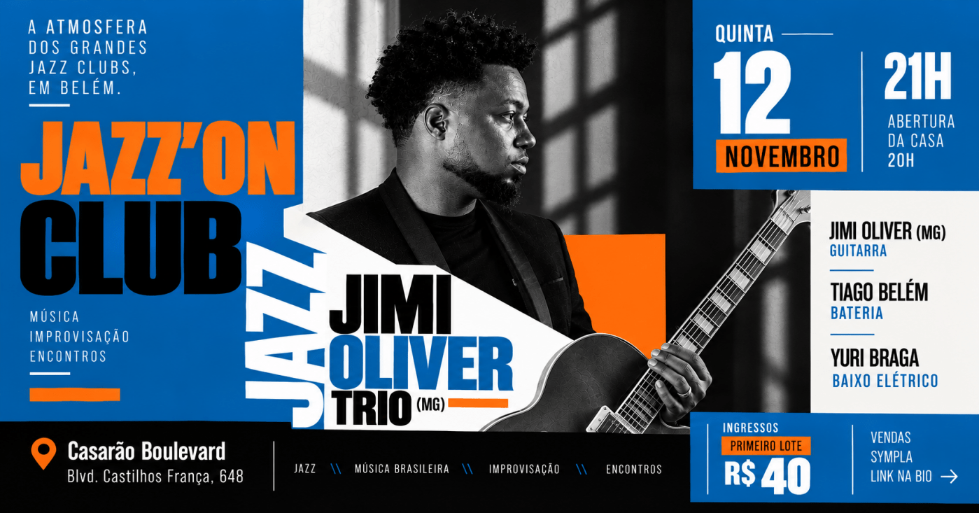 Guitarrista Jimi Oliver traz jazz contemporâneo ao Jazz’On Club no Casarão Boulevard