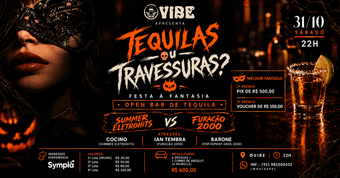 Tequilas ou Travessuras reúne festa à fantasia e open bar em Belém